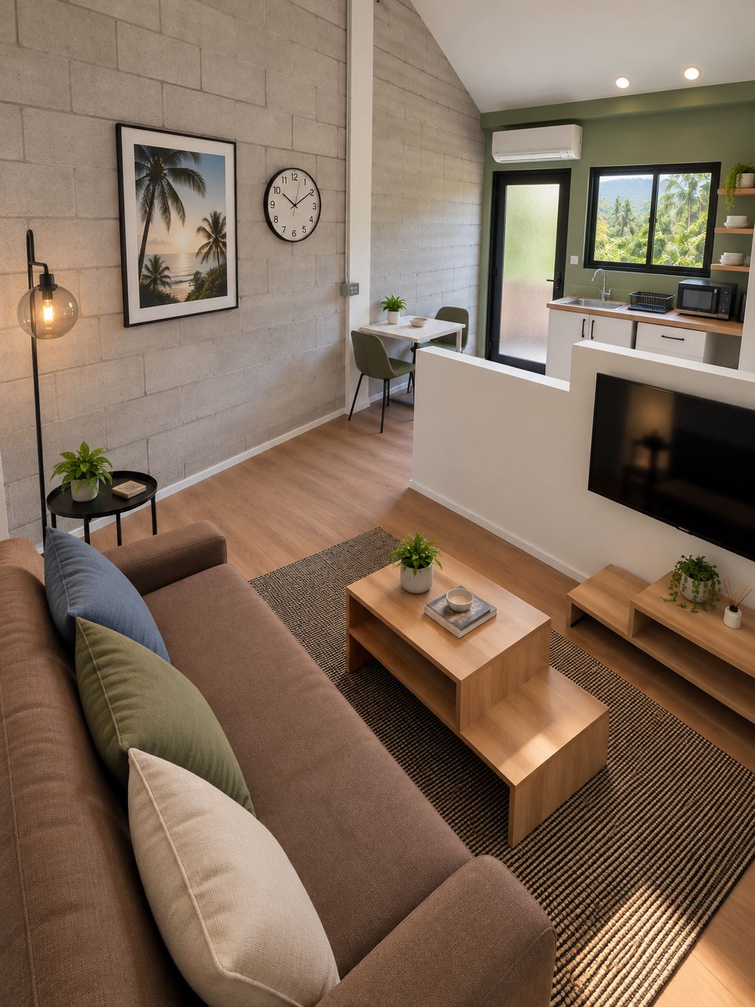 Living and dining area by the window — architectural rendering