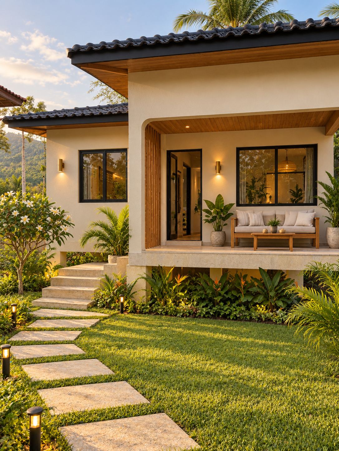 Villa terrace in the morning — architectural rendering